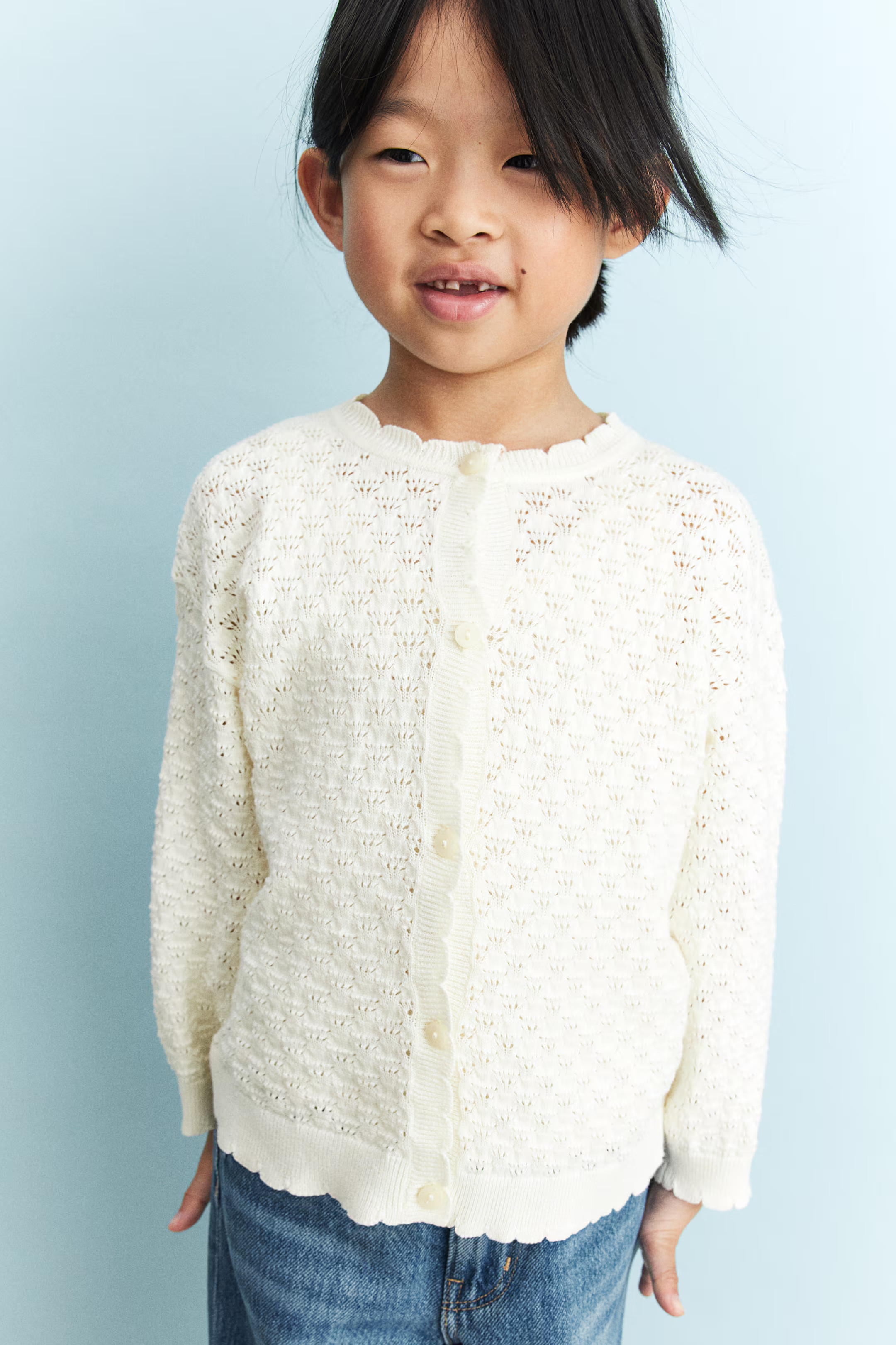 Pointelle-Knit Cotton Cardigan - Cream - Kids | H&M US | H&M (US + CA)