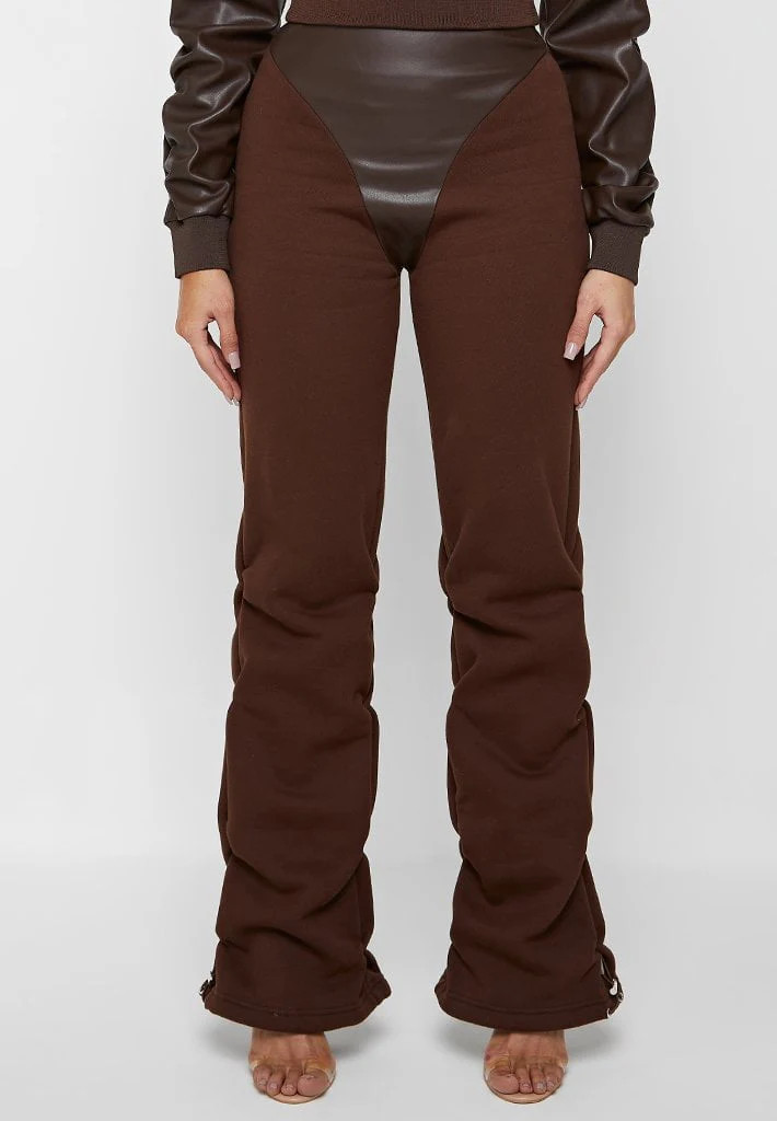Tacked High Waisted Joggers - Brown | Maniere De Voir