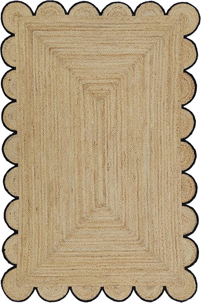 Weaving Village Scalloped Natural Jute Area Rug, Black Trim, 2'x16' | Amazon (US)
