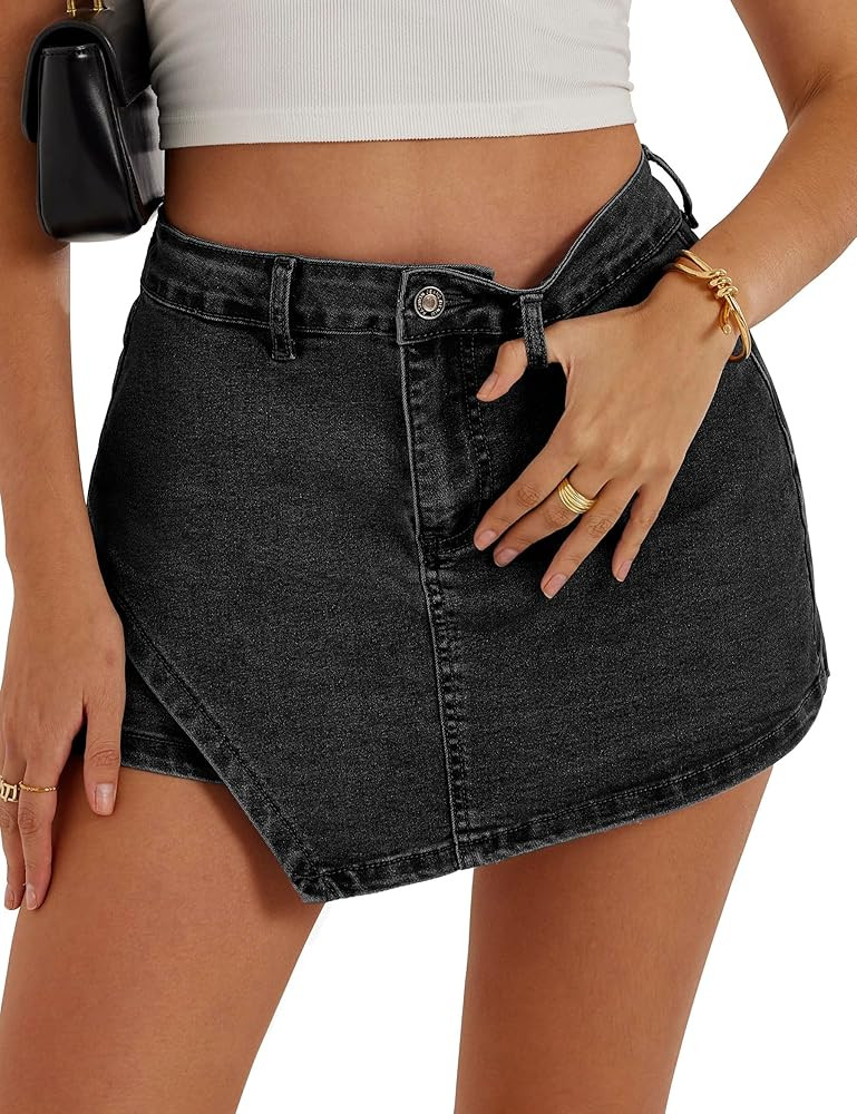 Denim Skorts Stretchy High Waisted Jean Shorts for Women Trendy Sumemr Mini Jean Skirt with Short... | Amazon (US)