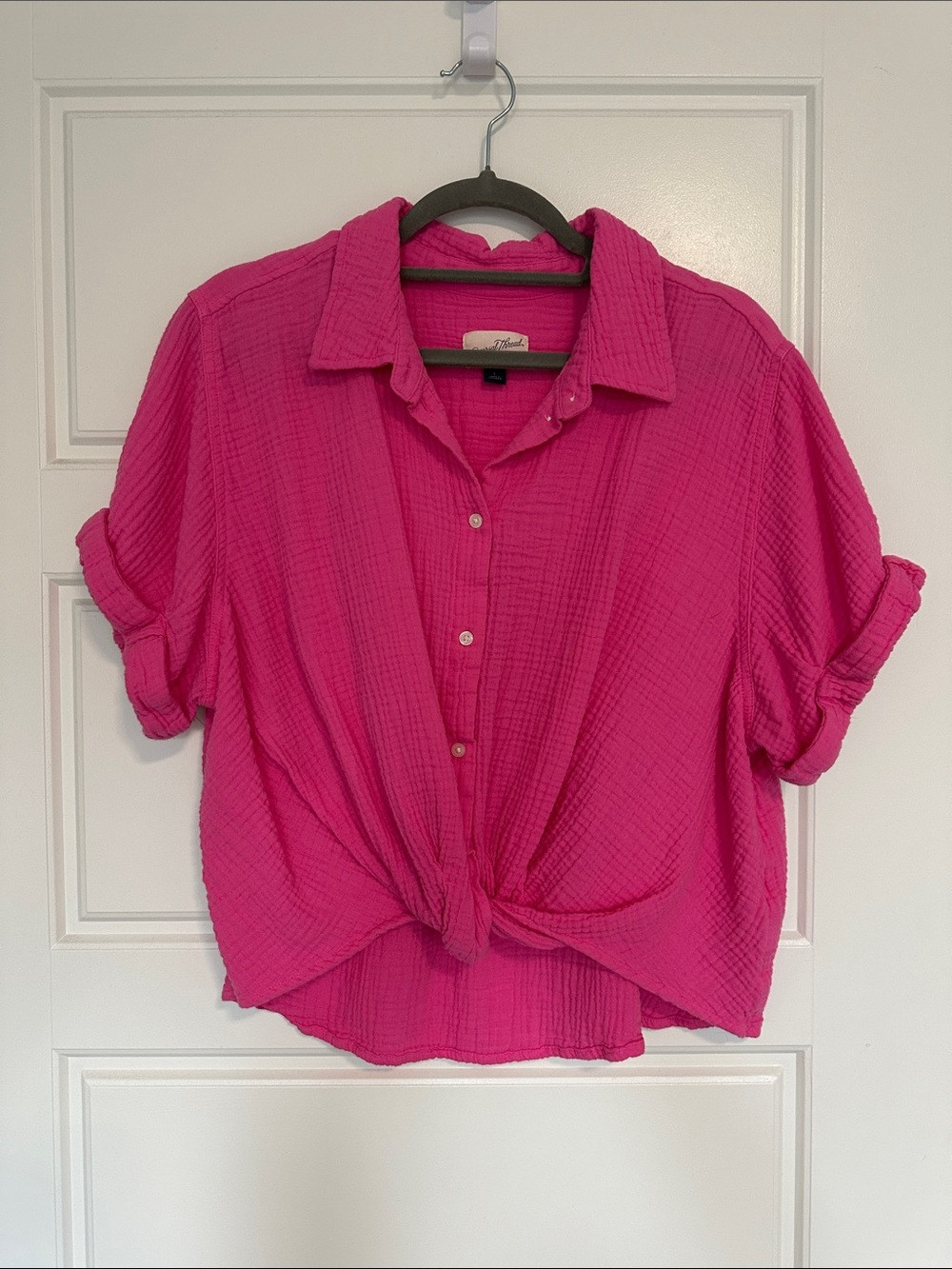 Fuchsia Button-Front Gauze Shirt | Poshmark