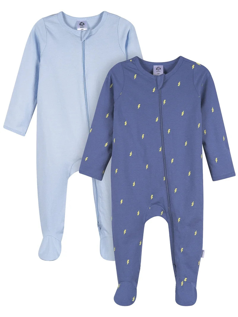 Gerber Baby Boy 2-Way Zipper Cotton Sleep 'N Play Footed Pajamas, 2-Pack, Sizes Newborn - 3/6 Mon... | Walmart (US)