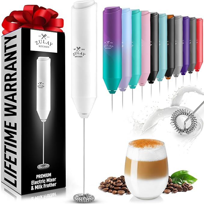 Zulay Kitchen Powerful Milk Frother Wand - Mini Milk Frother Handheld Stainless Steel - Battery O... | Amazon (US)