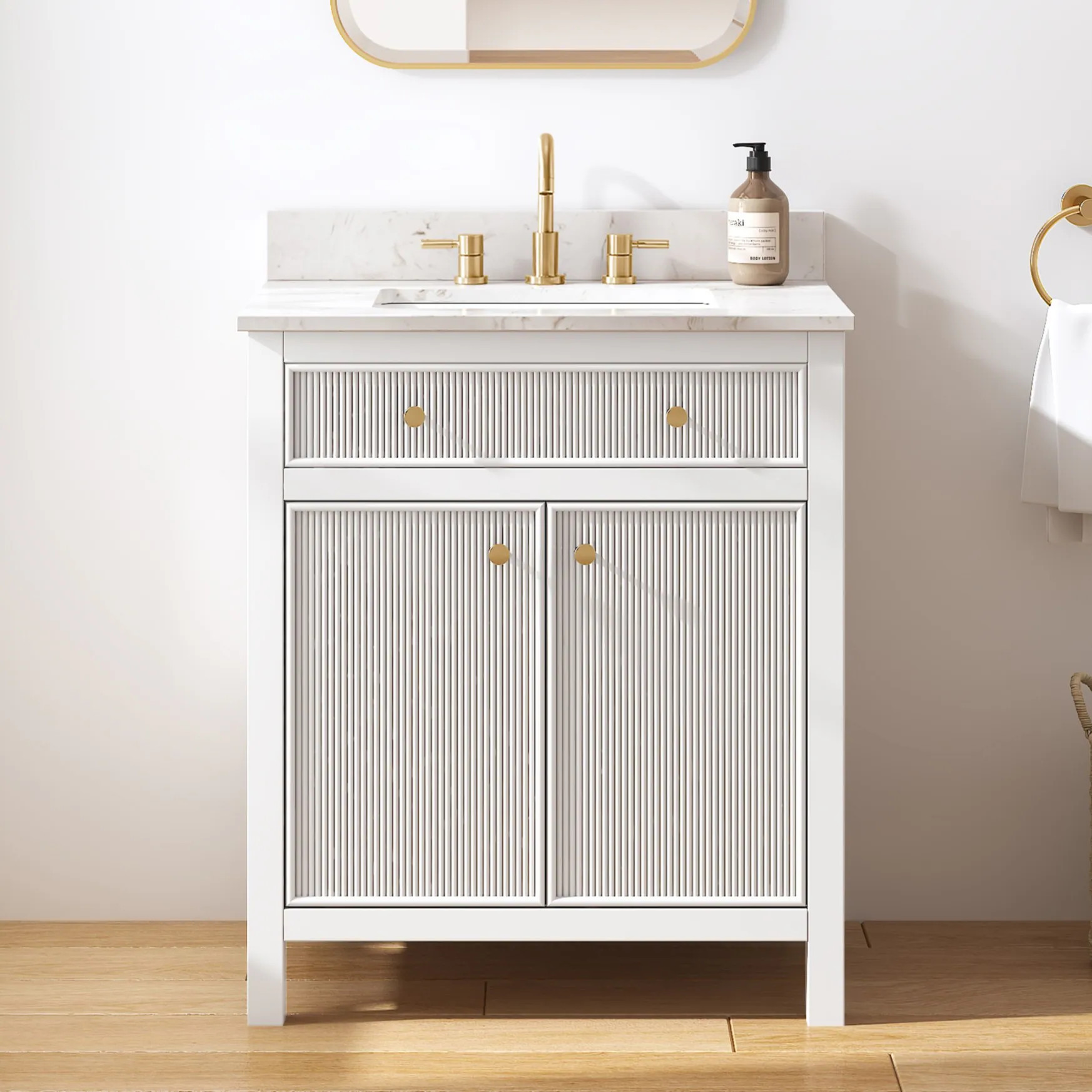 allen + roth Sandbanks 30-in White Undermount Single Sink Bathroom Vanity with White Engineered Stone Top | L23011-VS30-WT | Lowe's