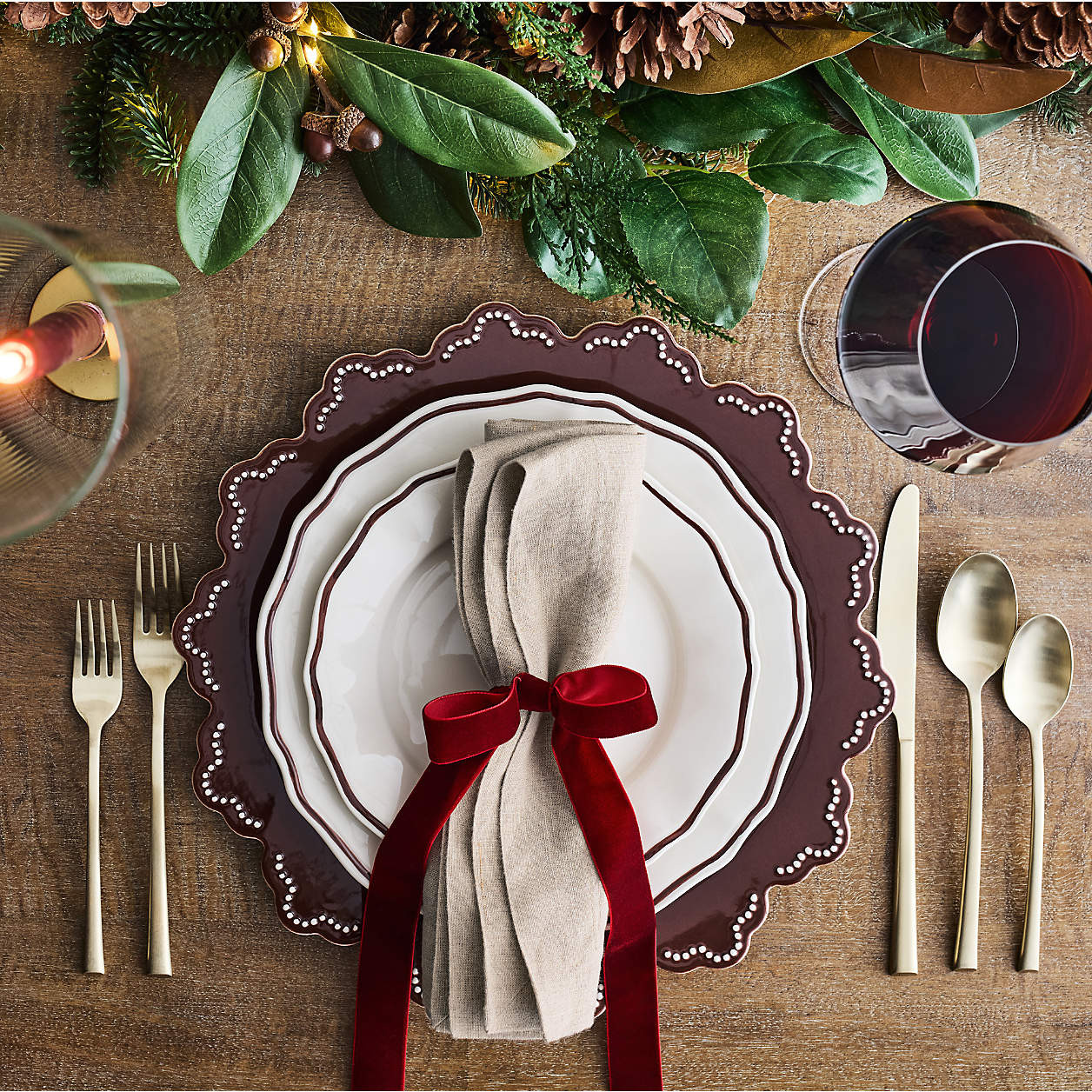 Claret Stoneware Round Platter/Charge Plate | Crate & Barrel | Crate & Barrel