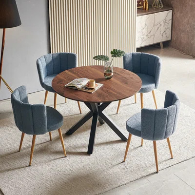 42.1"BLACK AND WOOD COLOR Table Mid-century Dining Table for 4-6 people With Round Mdf Table Top | Wayfair North America