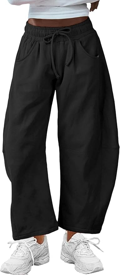 SeekMe Women's Barrel Leg Sweatpant Drawstring Elastic Waisted Wide Leg Pants Casual Cotton Palaz... | Amazon (US)