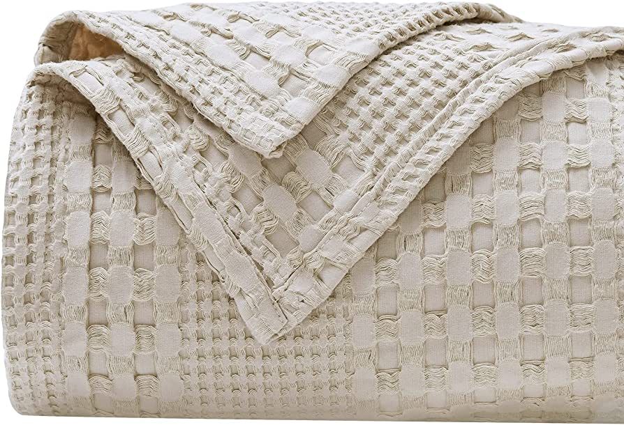 PHF 100% Cotton Waffle Weave Blanket King Size - Washed Soft Breathable Skin-Friendly Blanket - P... | Amazon (US)