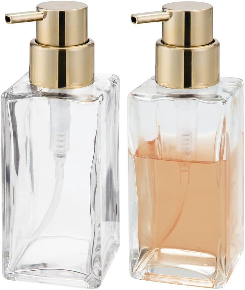 mDesign Square Glass Refillable Liquid Soap Dispenser Pump Bottle for Bathroom Vanity Countertop,... | Amazon (US)
