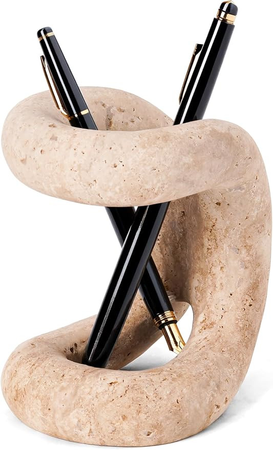 Marble Pen Holder for Desk 4 Inch Travertine Pencil Holder for Desk Accessories & Workspace Organ... | Amazon (US)