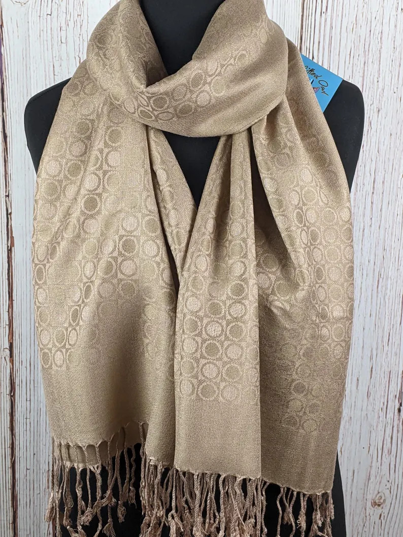 Gold Circle Jacquard Pashmina Scarf With Tassels - Etsy UK | Etsy (Global)