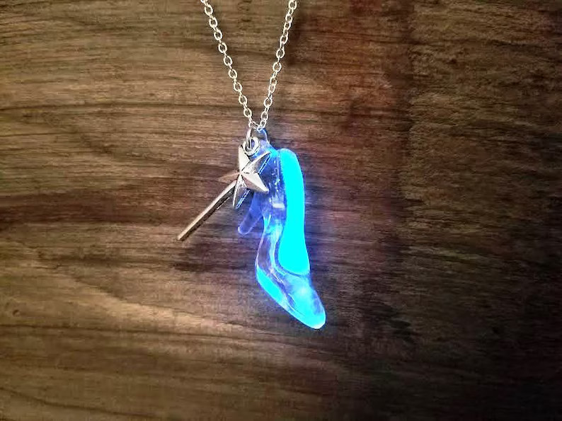 Glow Cinderella Necklace, Glass Slipper Necklace, Magic Wand Necklace, Glow in the Dark, Fairy Go... | Etsy (US)