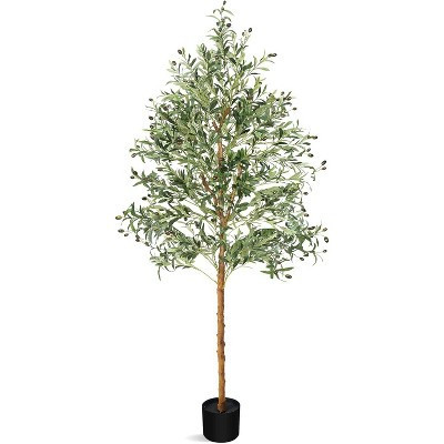 Artificial Olive Tree Indoor, 83" Faux Olive Tree Home Decor Living Room Fake Tree with Lifelike Fruits and Leaves with Real Hay Water Proof | Target