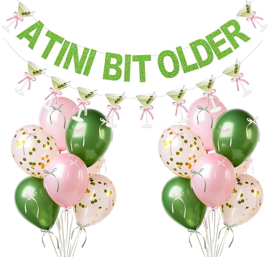 A Tini Bit Older Banner Martini Garland 12in Balloons with DIY bow Ribbon for Martini Themed Birt... | Amazon (US)