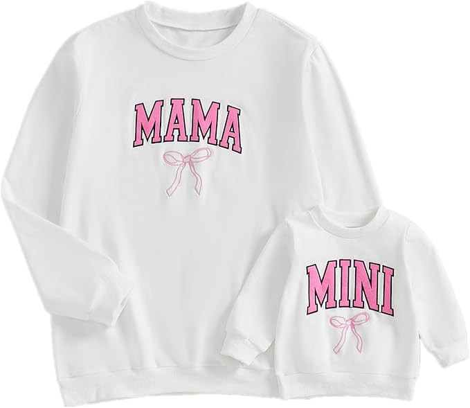Mommy and Me Letter Print Matching Family Outfits Long Sleeve Crewneck Casual Sweatshirt T-Shirt | Amazon (US)