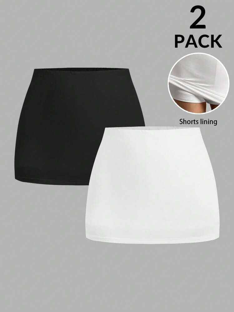 Womens Summer/fall Going Out Black And White Mini Skirt With Shorts Lining | SHEIN