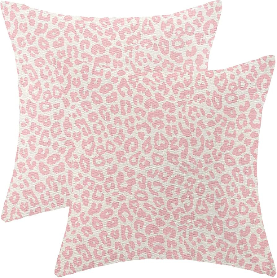 Leopard Print Pillow Covers 18x18 Pack of 2 Pink Animal Pattern Cheetah Decorative Throw Pillow C... | Amazon (US)