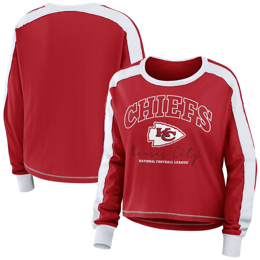 Kansas City Chiefs WEAR by Erin Andrews Women's Color Block Long Sleeve T-Shirt - Red/White | Fanatics
