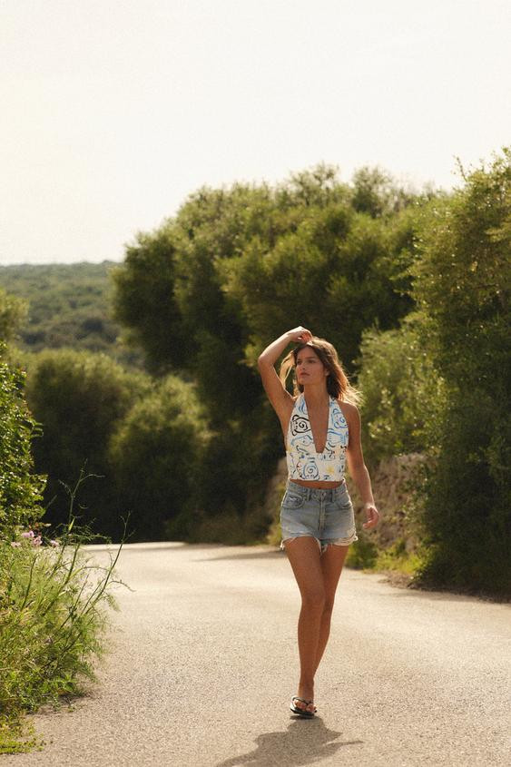 PRINTED POPLIN CROP TOP | Zara US