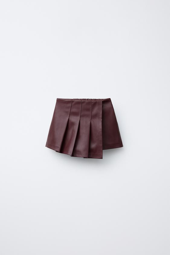 FAUX LEATHER PLEATED SKORT | Zara US