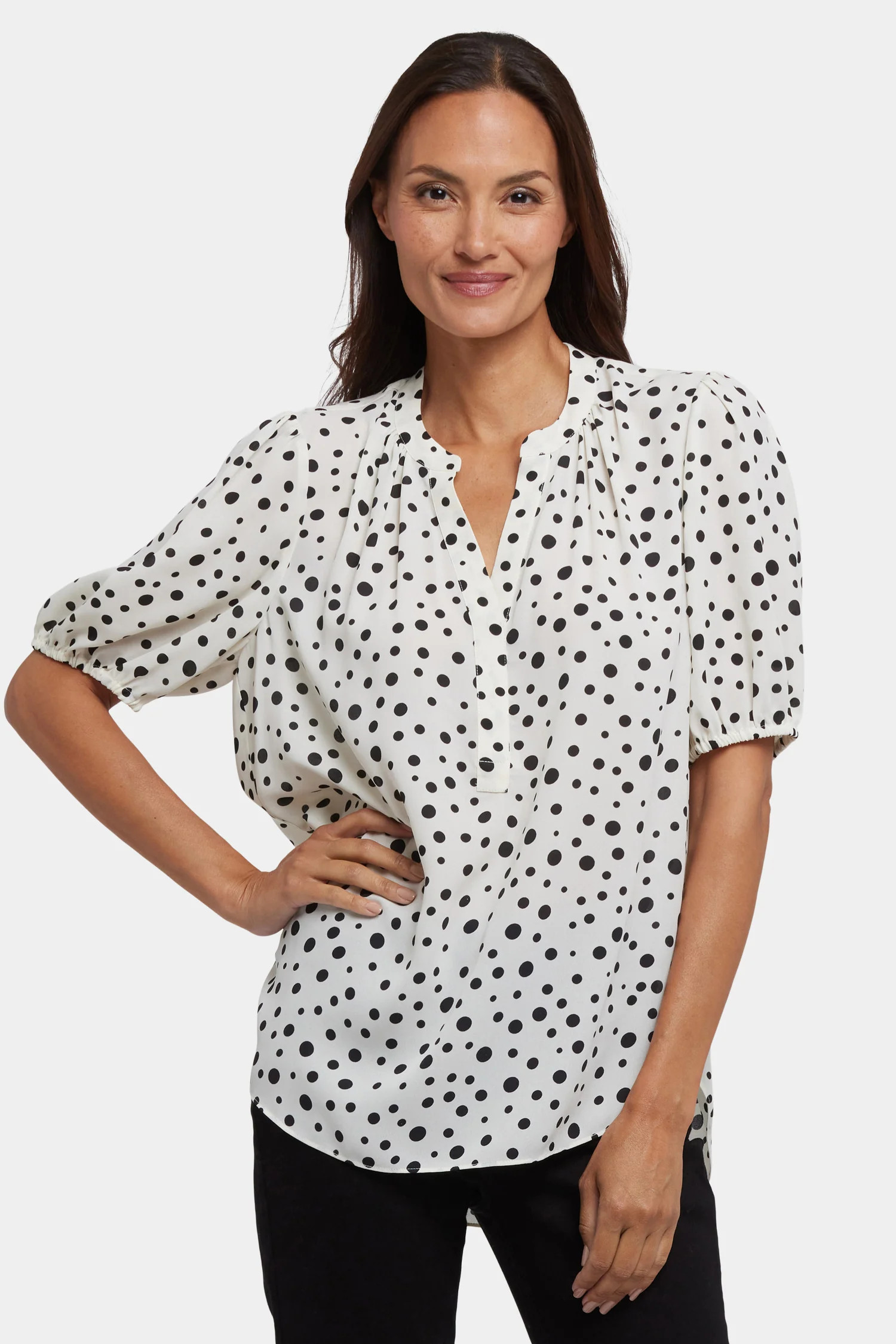 Short Puff Sleeve Popover Top - Oxford Navy | NYDJ