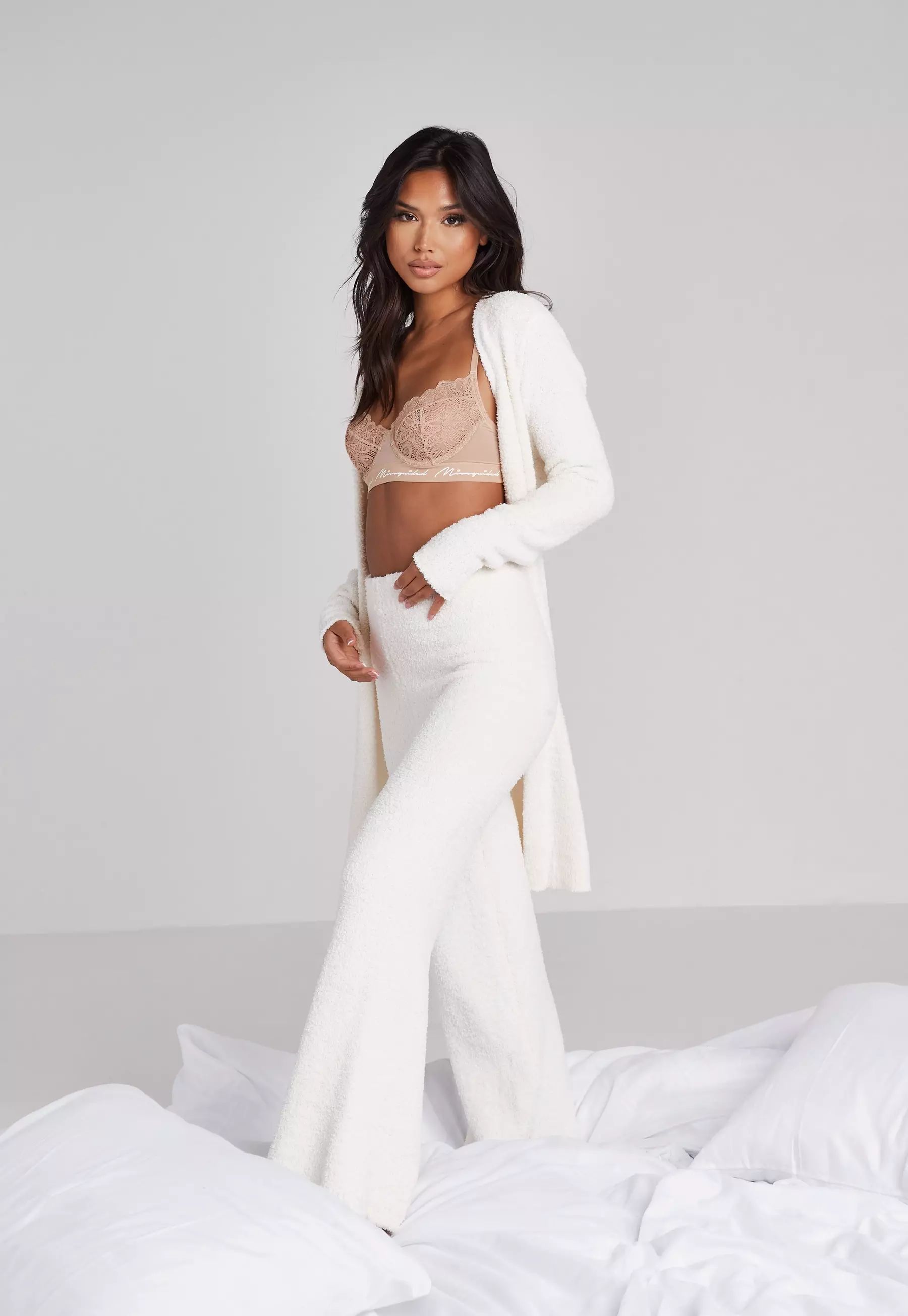 Missguided - Recycled White Cosy Knit Wide Leg Pants | Missguided (US & CA)