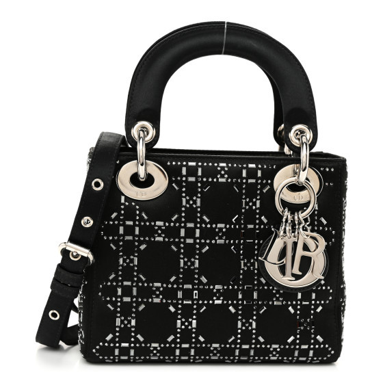 Satin Crystal Cannage Mini Lady Dior Black | FASHIONPHILE (US)