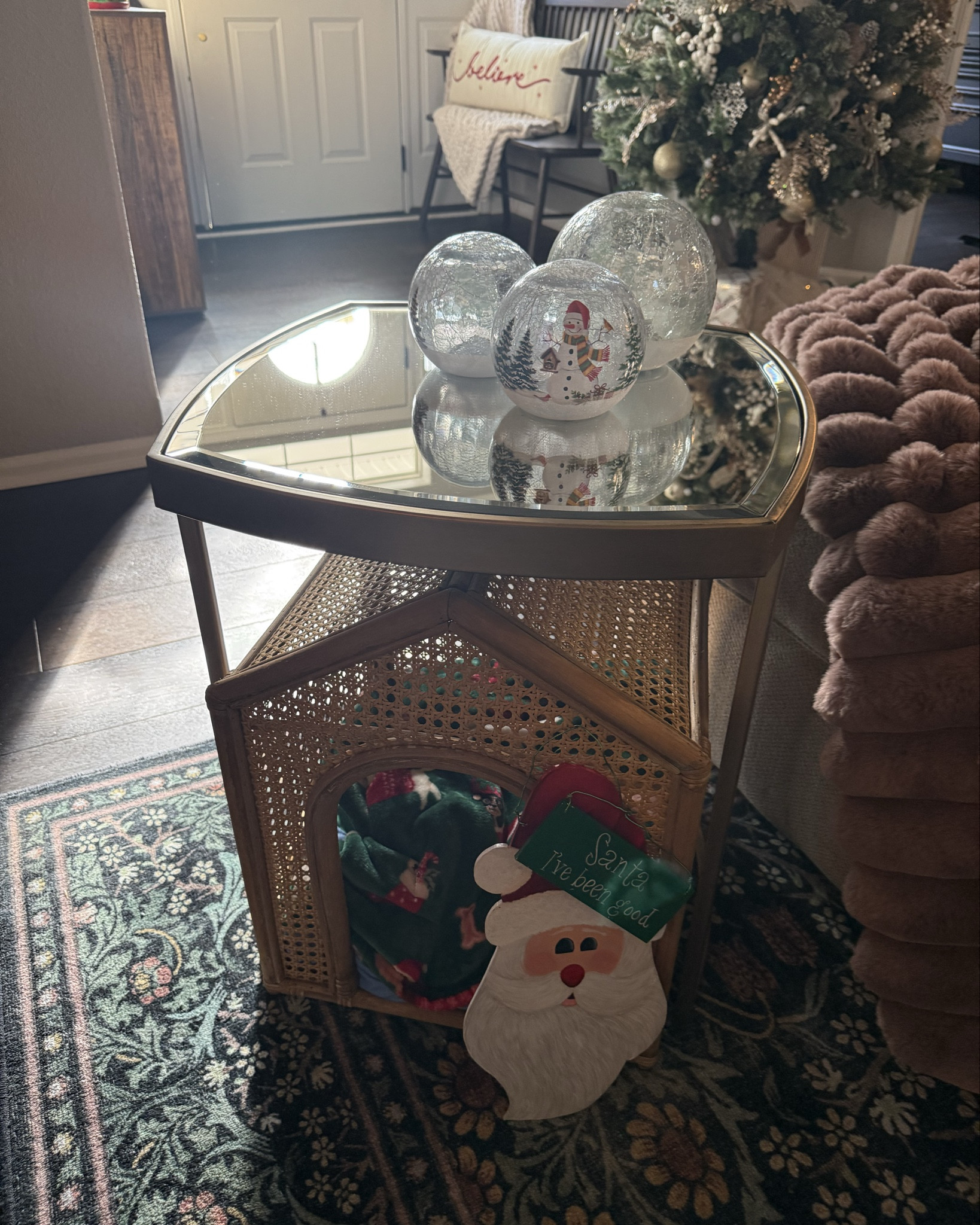I love the versatility of these nesting tables. You can use them alone or together. The larger one fits perfectly over our small doghouse. The mirrored tops are beautiful with Christmas lights on it!

#LTKHoliday #LTKHome