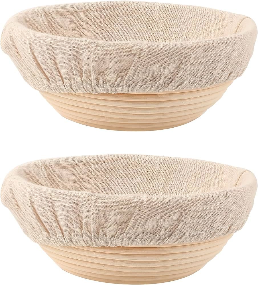 DOYOLLA Bread Proofing Baskets Set of 2 8.5 inch Round Dough Proofing Bowls w/Liners Perfect for ... | Amazon (US)