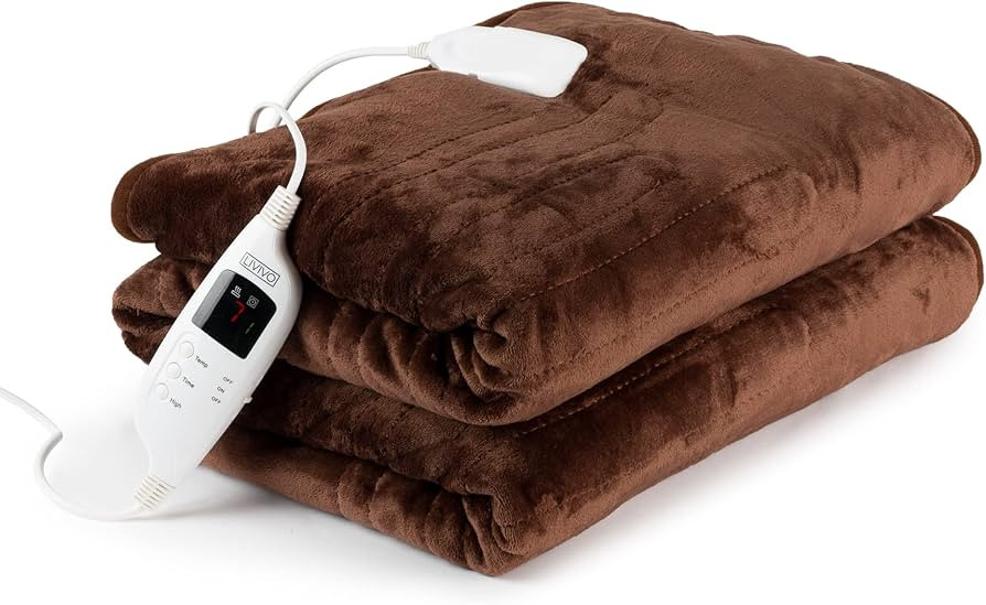 LIVIVO Heated Electric Over Blanket – Soft Chocolate Micro Fleece Throw with 10 Heat Settings a... | Amazon (UK)