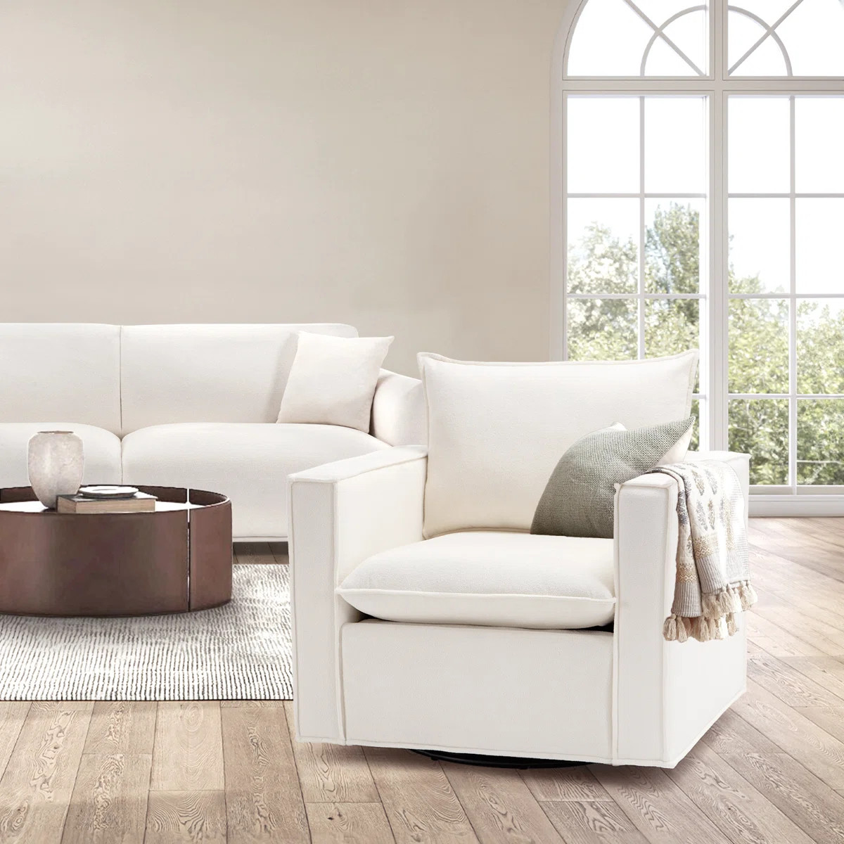 Louretha 34" Wide Fabric Upholstered Swivel Armchair | Wayfair North America