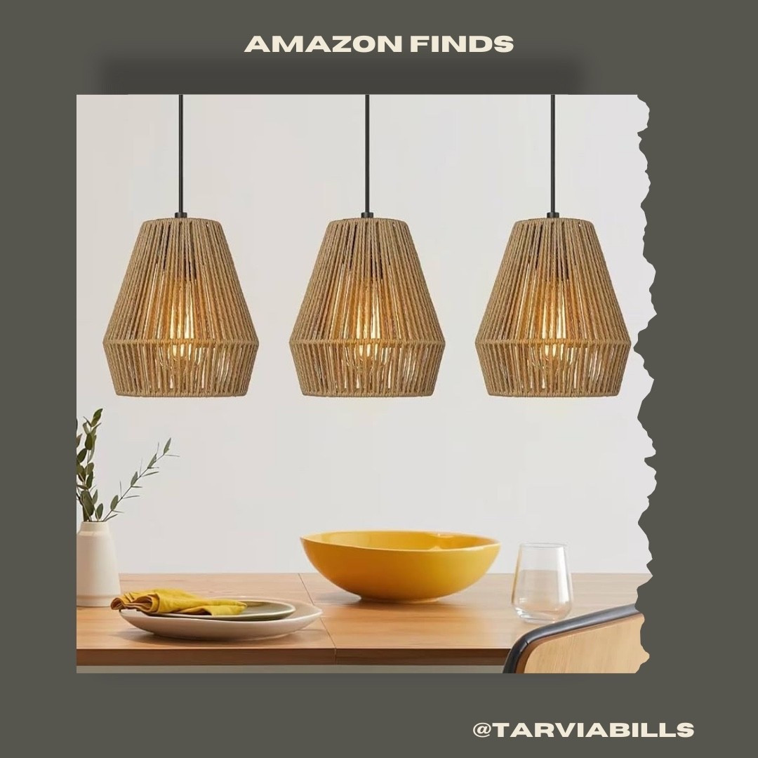 HOME FIND - 3 Pack Woven Pendant Lights, 7" Modern Boho Hanging Lamp