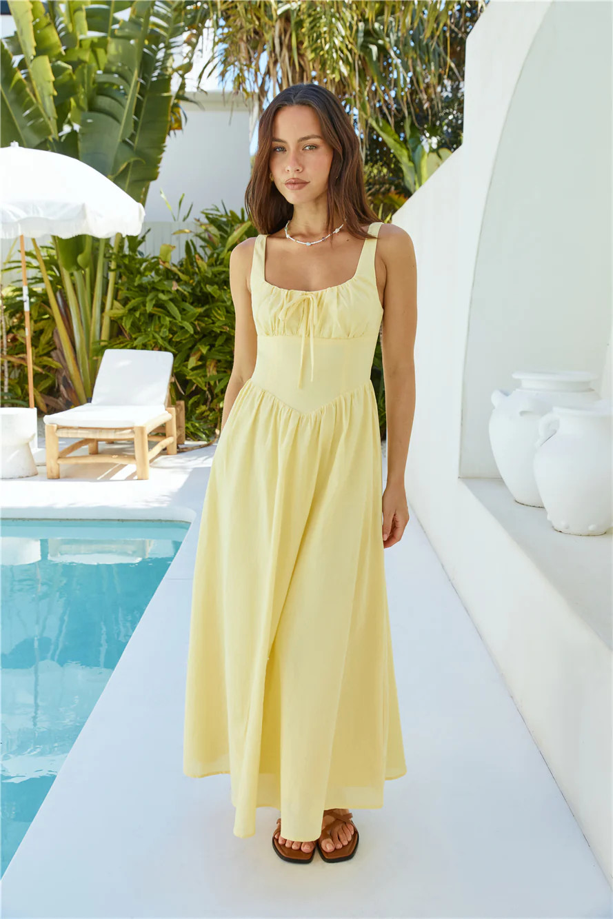 Calming Aura Linen Maxi Dress Yellow | Fortunate One