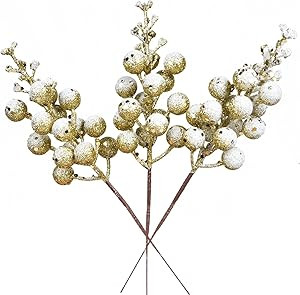 Fomlily 16 Pack Christmas Glitter Berries Stems, 8" Artificial Christmas Picks Snowy Berry Stems ... | Amazon (US)