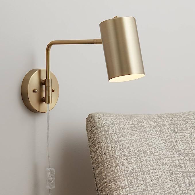 Carla Modern Swing Arm Wall Lamp Brushed Brass Plug-in Light Fixture Cylinder Down Shade for Bedr... | Amazon (US)