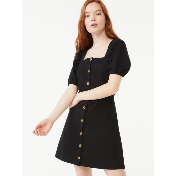 Free Assembly Women's Square Neck Dress with Puff Sleeves | Walmart (US)