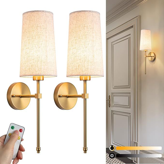 Battery Operated Wall Sconce Set Of Two with Remote Control, Indoor Not Hardwired Dimmable Batter... | Amazon (US)