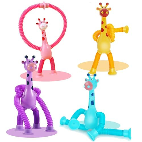 Pop Tubes Giraffe Fidget Toys for Kids, Telescopic Suction Cup Sensory Toys, Calming Anxiety & Stress Relief for Boys & Girls Ages 3–9, Fun Basket or Stocking Stuffer Gift - 4 Pack | Amazon (US)