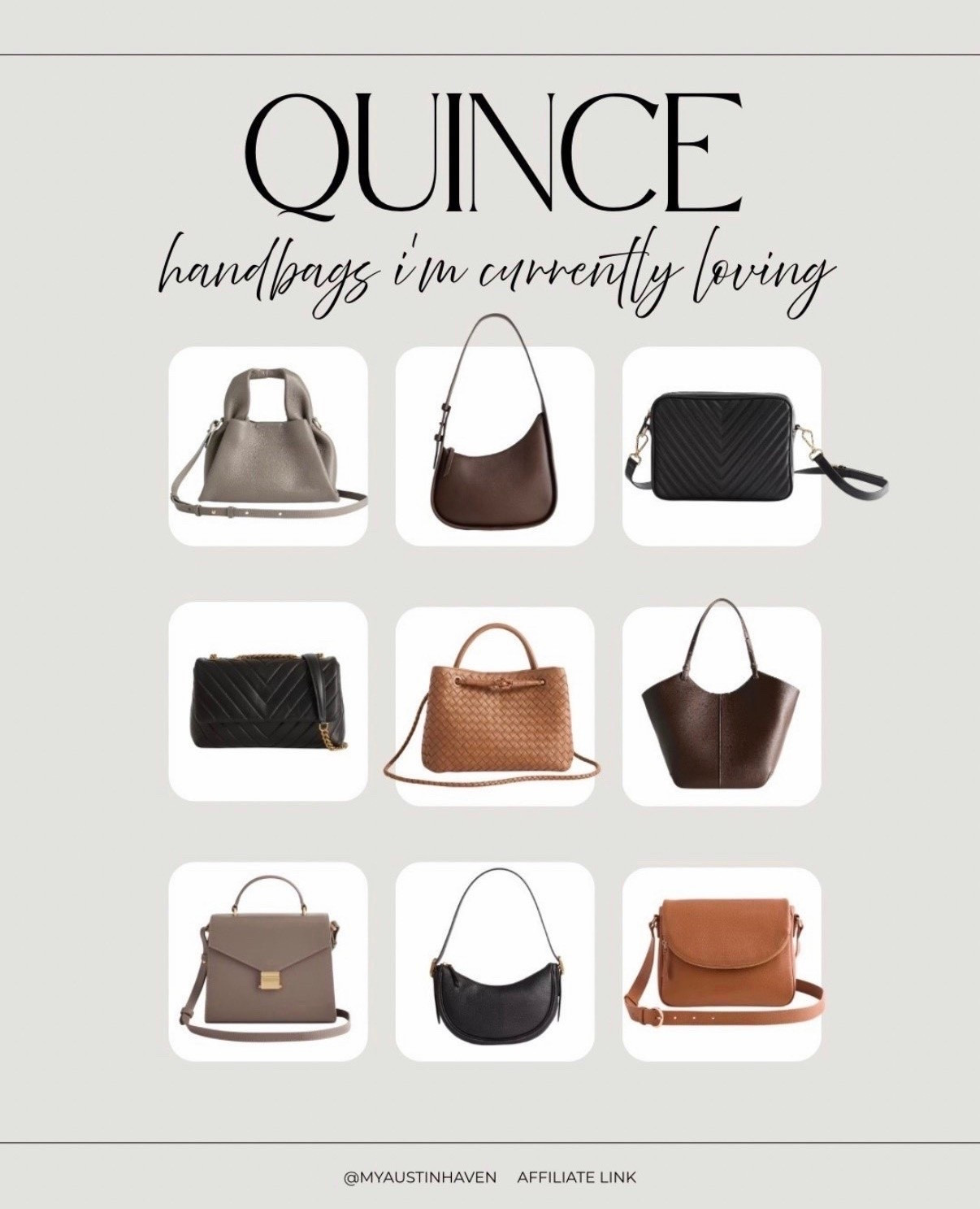 @Quince Handbags that I’m currently loving! Italian Leather and designer styled at an affordable price 🤎

Quince, leather handbag, look for
Less, handbag, luxury look, quince accessories#LTKValentine

#LTKMothersDay #LTKgrwm #LTKootd