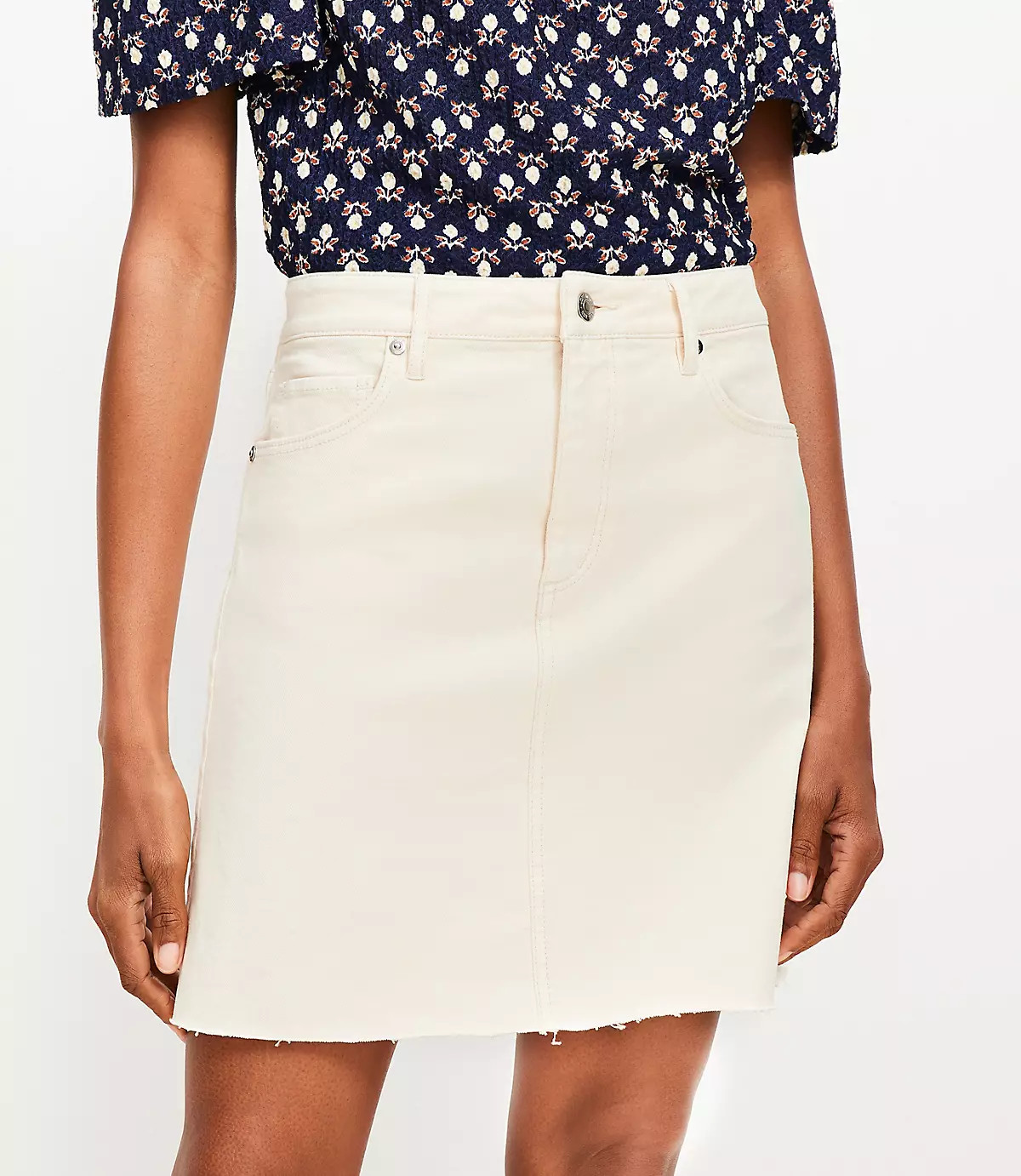 Fresh Cut Denim Mini Skirt in Ivory | LOFT
