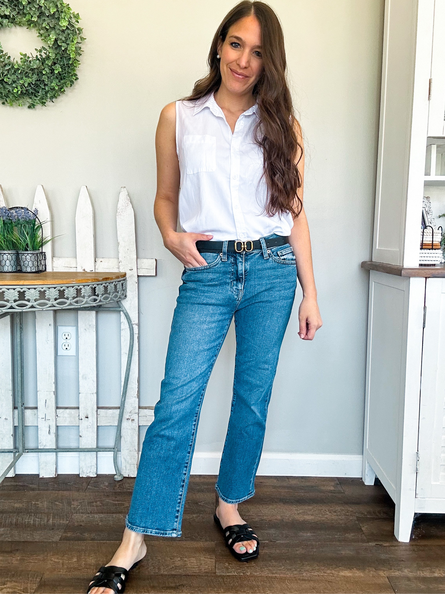 My top is Walmart wearing small. Come in chambray too! My jeans are on sale tts short 
Sandals 20% off Target 

#LTKFindsUnder50 #LTKStyleTip #LTKFindsUnder100