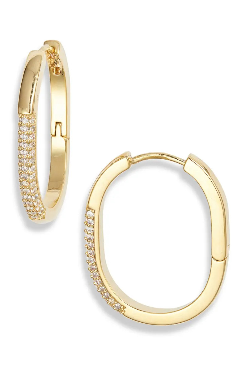 Pavé Cubic Zirconia Elongated Hoop Earrings | Nordstrom