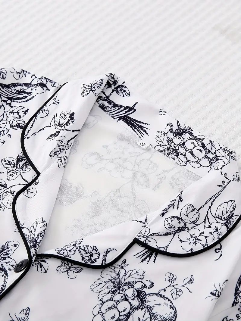 Floral Print Pajama Set Long Sleeve Buttons Top Elastic - Temu | Temu Affiliate Program