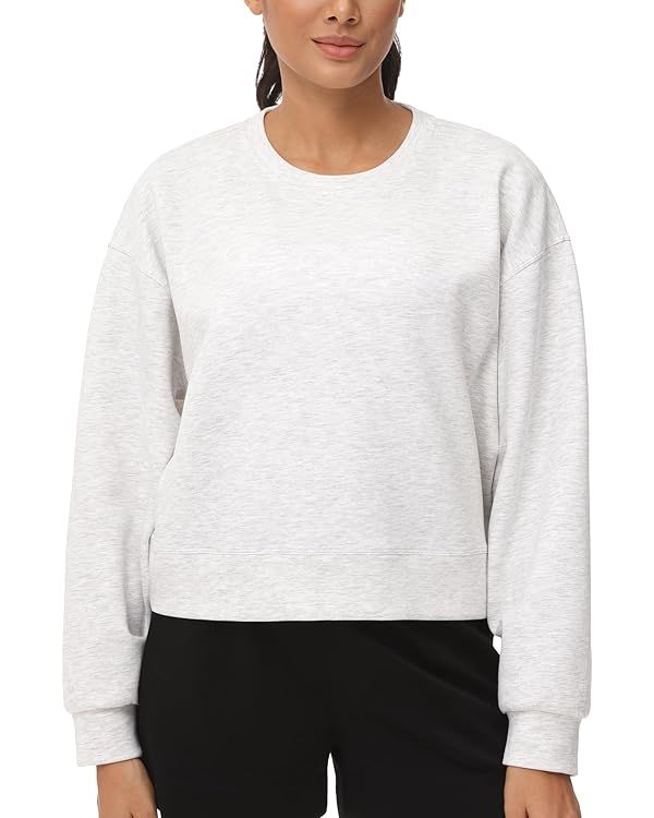THE GYM PEOPLE Women's Crewneck Cropped Pullover Sweatshirt Cute Basic Long Sleeves Workout Tops | Amazon (US)