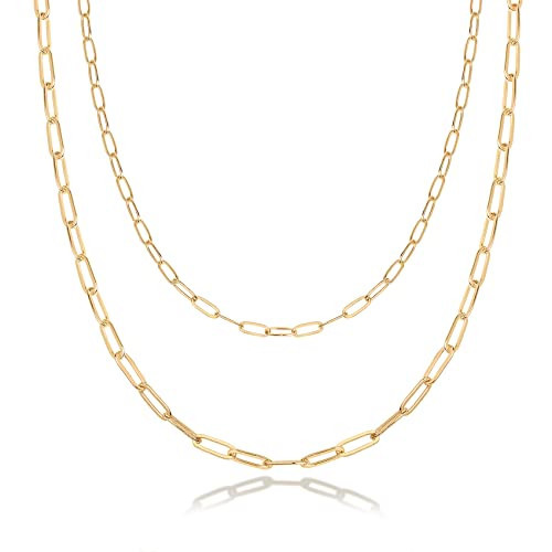PAVOI Womens 14K Gold Plated Yellow Gold Layered Paperclip Necklace, Double Linked Paper Clip Design | Amazon (US)