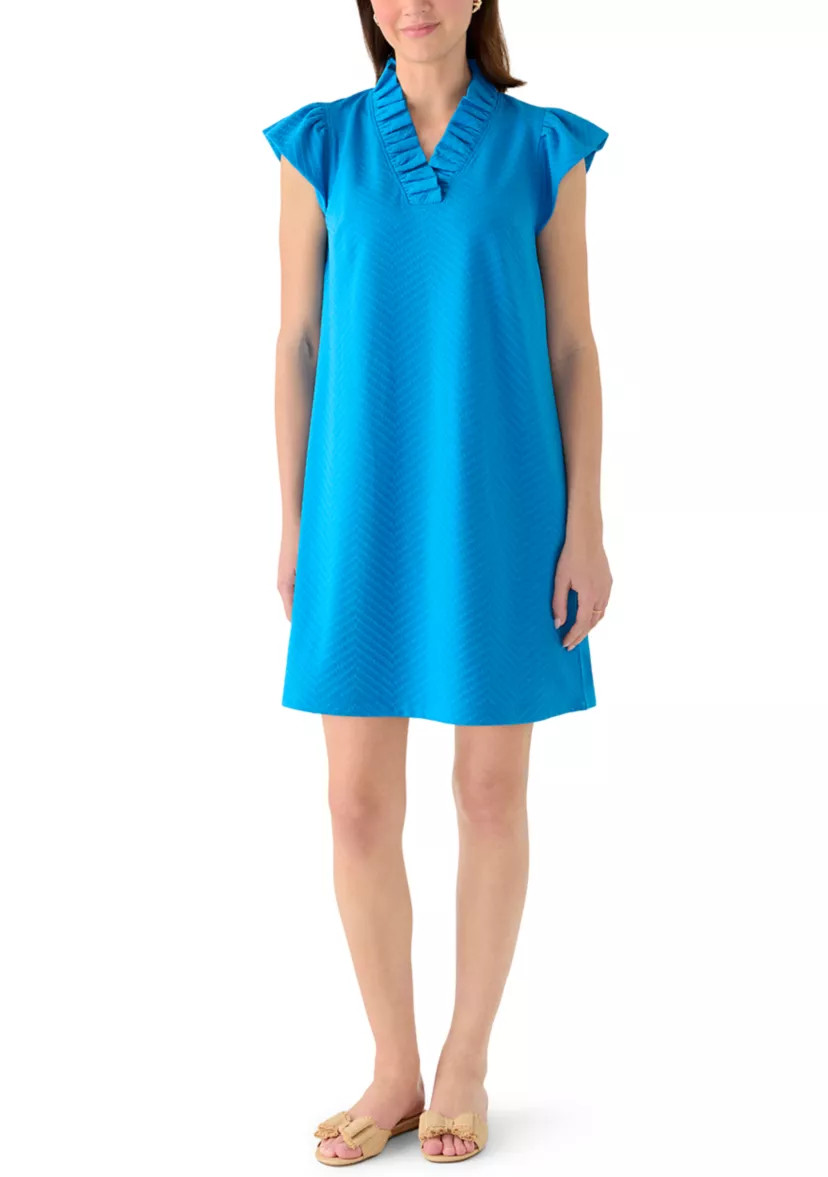 Women's Short Sleeve Ruffle Knit Shift Dress | Belk