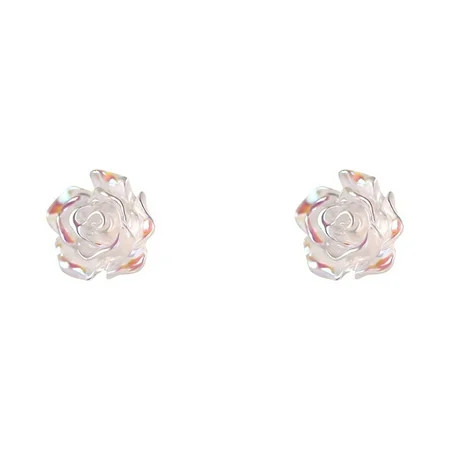 Blekii Cleanrance! 925 Sterling Silver Stud Earrings Cute Flower Ear Studs for Women Girl White Rose Jewelry Gift Earrings Gold | Walmart (US)
