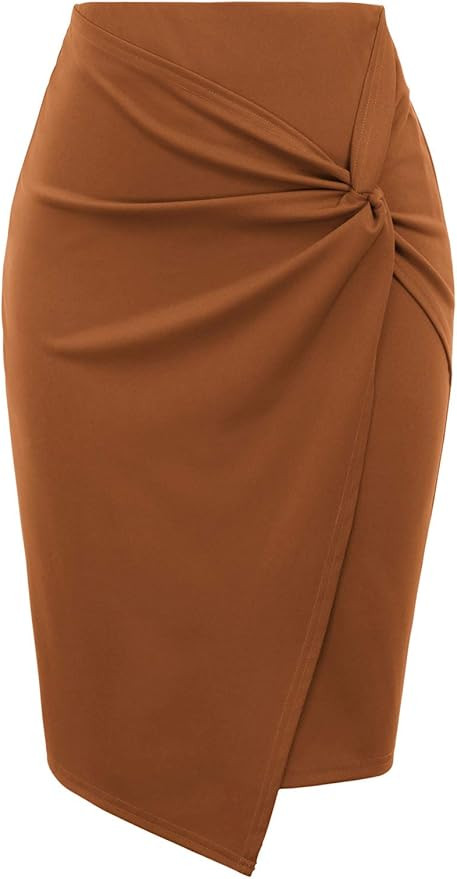 Kate Kasin Wear to Work Pencil Skirts for Women Elastic High Waist Wrap Front Knee Length Bodycon... | Amazon (US)