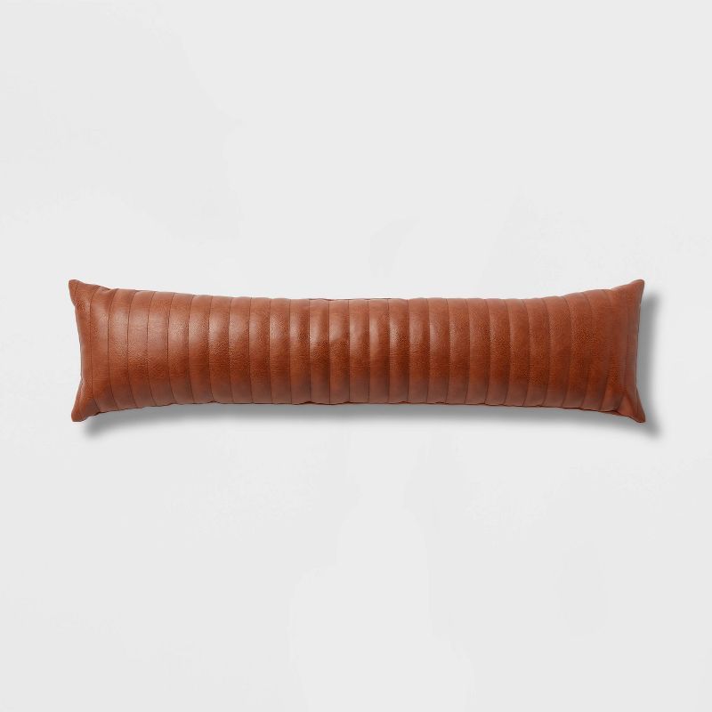 Lumbar Faux Leather Channel Stitch Decorative Throw Pillow Cognac - Threshold&#8482; | Target