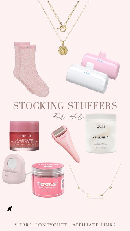 Stocking stuffer for her, comfy socks, fuzzy socks, portable charger, initial necklace, jewelry, gold accessories, laneige lip mask, ice roller, bath bombs, mama necklace, Apple Watch charger, car detailing putty

#LTKGiftGuide #LTKHoliday #LTKSeasonal